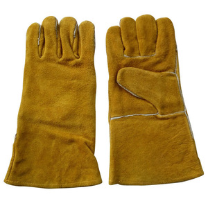 XQLB Welding <b>Gloves</b> Double Layer Cowhide Yellow Full Length For Welding Industry - Product Image 2