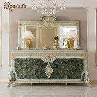 Nouvel ensemble de table à manger de luxe classique, mobilier sculpté doré, Turquie, ensembles de salle à manger haut de gamme en marbre vert pour projets de villas