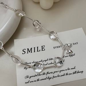 S925 plata esterlina estilo coreano moda clavícula cadena Simple Retro blanco Cristal Arco colgante collar al por mayor - Product Image 3