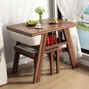Set di Mobili da <span class=keywords><strong>Pranzo</strong></span> Moderni e Casual, <span class=keywords><strong>Tavolo</strong></span> da Tè per Balcone con Due Sedie, Design Creativo Rettangolare in Legno Massello <span class=keywords><strong>Salvaspazio</strong></span> per Casa - Product Image 1