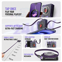 Câble de charge USB-C rétractable Energyfort DISC pour disques vinyles avec fonction NFC Tap to Play, logo personnalisé, organiseur de câbles portable