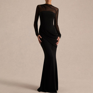 Vestido de Noche Formal para Mujer, Sin Tirantes, Manga Larga, de Terciopelo, Corte Sirena, Ajustado al Cuerpo, con Malla Transparente - Product Image 2