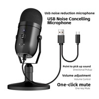 Mikrofon Kondensor USB Berbahan Logam untuk PC/PS4 Gaming Live Streaming Voice-over; Peredam Kebisingan Respon Frekuensi 20Hz-20KHz