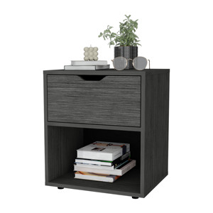 Elliott Nightstand Light Gray <b>Drawer</b> Open Shelf Bedside <b>Storage</b> - Product Image 5