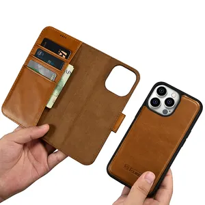 Nueva llegada Flip Wallet Luxury Card Pocket Phone Case Magnetic Desmontable Leather Wallet Case para iPhone 15 Pro