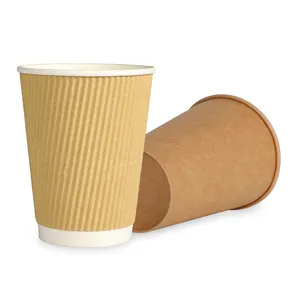 12 Oz 22oz White Embossed Ripple Wall Paper Cup Sleeve Custom Logo Printing Compostable Kraft Paper Cups