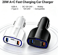Cargador de Coche de 3 Puertos QC3.0 USB+Tipo-C 3.5A Carga Rápida con Luz LED Azul 12-24V Cargador para Encendedor de Cigarrillos OEM Venta al Por Mayor
