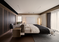Ensemble de meubles de chambre à coucher de suite exécutive d'hôtel haut de gamme personnalisé, style italien, luxe léger, moderne, en bois massif et MDF, canapé-lit, bureau, chaise