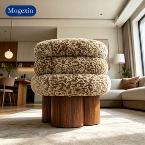 Sillón moderno de boucle con patas de madera, sillón único con forma de nube para sala de estar o dormitorio - Product Image 2