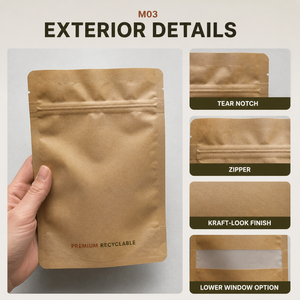 Busta Personalizzata Riciclabile in Mono PE Effetto Kraft con Finestra, per <span class=keywords><strong>Semi</strong></span> e Frutta Secca, Imballaggio Durevole Sigillabile, Fornitore OEM all'Ingrosso - Product Image 4
