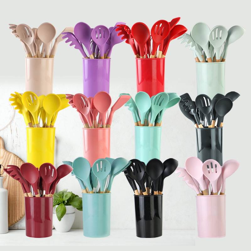 Wooden Handle Cookware Set Silicone Kitchen