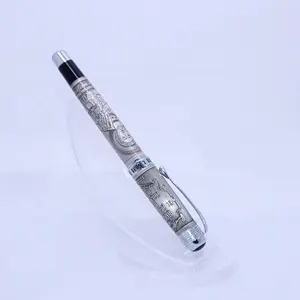 Pena ballpoint canggih Jinhao 189 nobest perak asli kuno desain etching pena bola roller