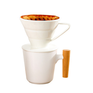 แก้วกาแฟเซรามิก TaoYuan พร้อมด้ามจับไม้ แก้วกรองกาแฟพอร์ซเลนสีขาว สำหรับใช้ในบ้าน - Product Image 3