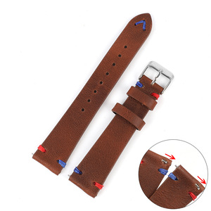 Correa de <span class=keywords><strong>reloj</strong></span> de cuero genuino de 2016 mm y 2218 mm con costuras rojas y azules y hebilla de pasador; Éxito de ventas en <span class=keywords><strong>AliExpress</strong></span> directo de fábrica - Product Image 3
