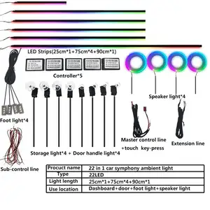 APP التحكم في الاكريليك مطاردة RGB السيارات أجواء الخفيفة سيارة الداخلية مصباح الديكور سيارة الضوء المحيطي