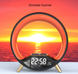 2023 nuevo Led Digital música puesta de sol niños reloj despertador altavoz lámpara de noche relojes inteligente e inalámbrico carga despertador luz para dormitorio - Product Image 6