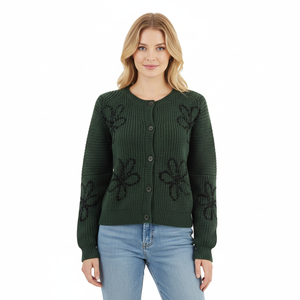Custom Autumn Winter Women Knit Sweater Long Sleeve Crew Neck Ladies Sweater Button Intarsta Women Knit Cardigan