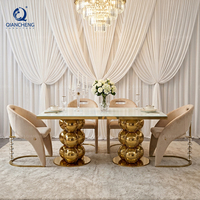 Ensemble de table à manger en verre blanc or, style glamour moderne 2027, pour mariage, banquet, événement, projet, meubles sur mesure fabriqués en usine