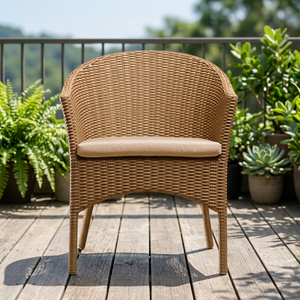 Chaise de jardin en rotin avec coussin, style méditerranéen, mobilier d'extérieur, pieds effilés, pour terrasse et jardin, utilisation sur sol dur - Product Image 4