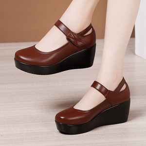 Sh10908a Comfort Black Red <strong>White</strong> Leather Loose Toe 6CM <strong>Wedges</strong> Office Shoes <strong>for</strong> <strong>Women</strong> - Product Image 1