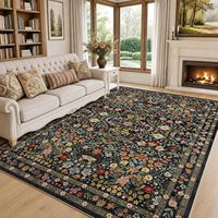 Tapis vintage floral bohème vieilli 6x9 noir lavable antidérapant pour salon, salle à manger, chambre d'enfant, chambre à coucher, décoration intérieure