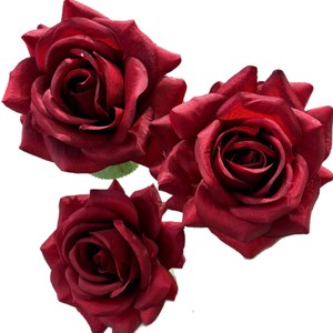 ดอกกุหลาบผ้าไหมภูเขาหิมะประดิษฐ์ 3 หัว สีแดง ช่อดอกไม้งานแต่งงาน - Product Image 1