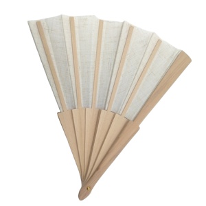 Éventail en lin personnalisé de 23 cm avec peinture d'art populaire, doublure en bambou, fait main, portable, pour décorations et cadeaux de mariage et de fêtes - Product Image 1