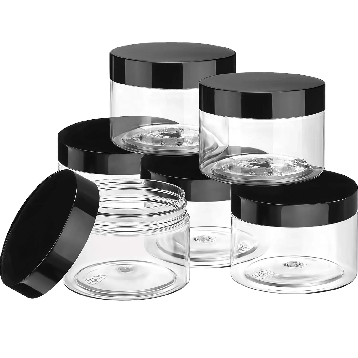 PS PET-frascos de plástico transparente para crema cosmética, contenedor exfoliante de labios con tapa negra