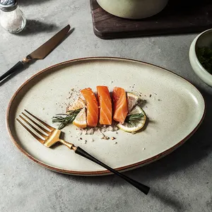 wabi-sabi Assiettes Nordic Pottery Ceramic Restaurant Handmade Hotel Plate Set Porcelain Serving Platter Cream Oval Fish Dishes
