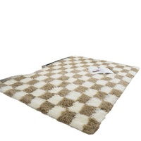 Tapis épais en peluche à motif damier, design puzzle coloré, tapis de sol minimaliste de luxe léger pour salon et chambre à coucher