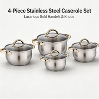 Ensemble de casseroles modernes en acier inoxydable triple couche, écologiques, compatibles lave-vaisselle, avec couvercles en verre, compatibles induction
