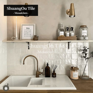French Vintage Restaurant Kitchen Backsplash Glazed Pearl <strong>Tile</strong> Hotel Shower Bathroom Wall Long Strip <strong>Handmade</strong> <strong>Ceramic</strong> <strong>Tile</strong> - Product Image 3