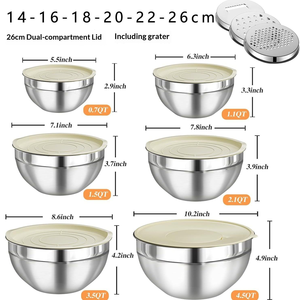 Set di 6 Ciotole per Insalata in Acciaio Inox Color Kaki, Ciotola per Mescolare Uova con Coperchio Anti-Schizzi, Bacinella per Lavare Verdure - Product Image 6
