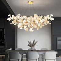 Modelo de diseñador Rama floral Gran comedor Sala de estar Hoja de cerámica de metal Led Suministro al por mayor de gama alta Gingko Chandelier B
