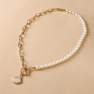 Collar de diseño personalizado A la moda, chapado en oro, Perla medio pavé, collar de media Cadena, 2020 - Product Image 4