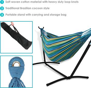 <span class=keywords><strong>Hamac</strong></span> brésilien <span class=keywords><strong>double</strong></span> réglable de 400LBS avec support et sac de transport pour le jardin, la plage, la piscine et l'extérieur. - Product Image 2