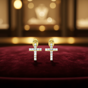 Pendientes de Cruz de Oro E4102 con Diamantes Redondos de Corte Brillante, Engaste de Puntas, Religiosos, Cristianos, Unisex, para Uso Diario - Product Image 2