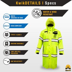 Giacca Antipioggia e Trench da Lavoro KwikSafety per Ragazzi, Alta Visibilità ANSI OSHA Classe 3 - Product Image 6