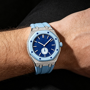 New <strong>Diamond</strong> Encrusted Stainless Steel Modified <strong>Watch</strong> Frame Silicone <strong>Watch</strong> Band for S <strong>Watch</strong> &amp; AP Royal Pop - Product Image 5