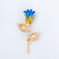 Bros Bunga Kristal Berlapis Emas Elegan Wanita Pin Bros Bentuk Bunga Mawar Enamel Merah Biru