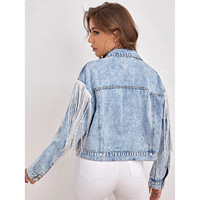 Veste en jean femme bleu clair diamant gland manteau simple boutonnage dos ouvert femmes jean manteau 2023 automne mode nouveaux vêtements