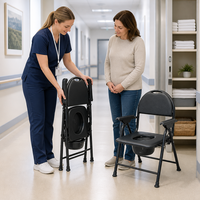 Chaise de toilette rembourrée à dossier haut, pliable, avec accoudoirs amovibles, siège et couvercle amovibles, facile à nettoyer, pour usage médical et domestique