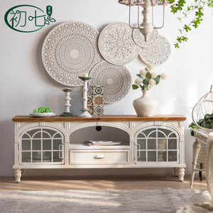 Mueble de TV Minimalista Estilo Francés con Gabinete de Almacenamiento para Sala de Estar, Apartamento Pequeño, Diseño Vintage Desgastado A2519 - Product Image 2