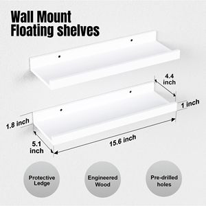 Floating Shelves <b>Wall</b> Mounted Set Of 2 Modern White For Room <b>Display</b> - Product Image 2