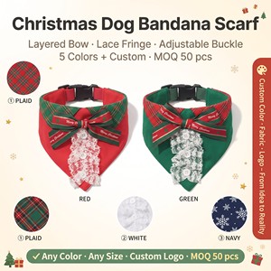 Bandana Natalizia <span class=keywords><strong>per</strong></span> <span class=keywords><strong>Cani</strong></span> con Fiocco a Quadri e Pizzo, Bavaglino Regolabile <span class=keywords><strong>per</strong></span> <span class=keywords><strong>Cani</strong></span> Piccoli e Medi, Logo Personalizzato OEM - Product Image 1