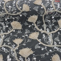 Nouvel Arrivage Tulle Floral 3D Plissé avec Perles Rouge Broderie de Dentelle Florale 3D pour Robe de Mariée