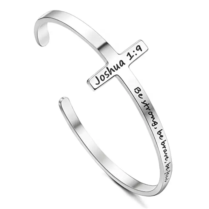 Pulseira Cruz Inspirada cristã para As Mulheres De Aço Inoxidável Personalizado Religioso Gravado Bíblia Verso Cuff Bangle