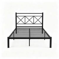 Cadre de lit moderne en métal robuste avec lattes, noir mat, pour la maison, sans sommier, montage facile, durable, pour hôtel, appartement, chambre à coucher