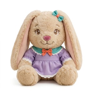 Peluche personnalisée en forme de lapin avec robe florale amovible, ensemble de tenue lavable en fourrure crème, jouet pour enfants, collection cadeau, vente en gros OEM - Product Image 2