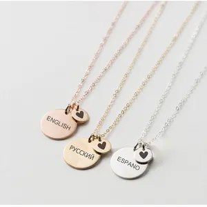Stainless Steel Engraved Necklace Pattern Letter Symbols Custom 13MM/6MM Double Coins Pendants Necklaces
